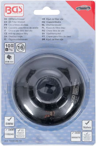 BGS technic Olajszűrő leszedő kupak 86 mm x 16 lap (BGS 1039-86-16)