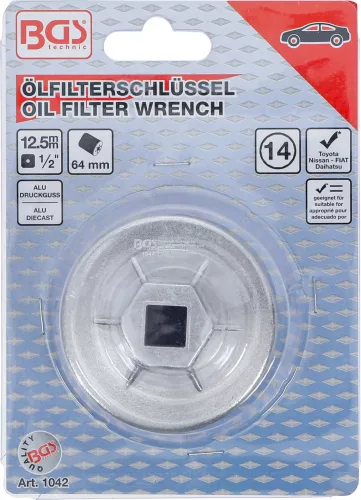 BGS technic Olajszűrő leszedő kupak, öntött alumínium, 64 mm x P14 (BGS 1042)