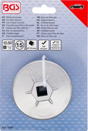 BGS technic Olajszűrő leszedő dugókulcsok, alumínium fröccsöntött, 1/2", 75mm x P15 (BGS 1045)