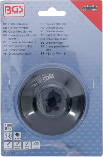 BGS technic Olajszűrő leszedő kupak, fekete véggel, 76mm x 14 (BGS 1046)
