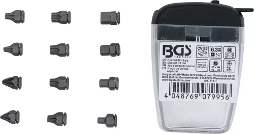 BGS technic Rövid bitkészlet extra lapos bitracsniba, 1/4”, Torx / imbusz / PZ, 12 részes (115) (BGS 115-1)