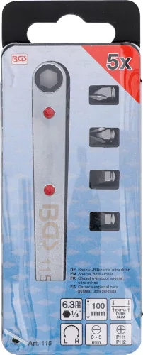 BGS technic Extra lapos bitracsni 1/4” befogással, 100 mm, 5 mm-es fejjel, 4 bittel (BGS 115)