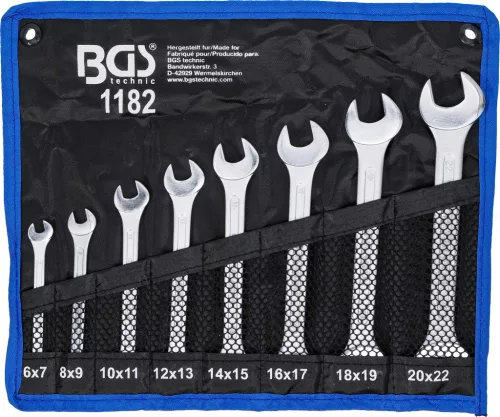 BGS technic Villáskulcs készlet, kétoldalas, CrV acél, 6–22 mm, 8 részes, feltekerhető tokban (BGS 1182)