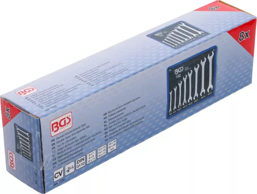 BGS technic Villáskulcs készlet, kétoldalas, CrV acél, 6–22 mm, 8 részes, feltekerhető tokban (BGS 1182)