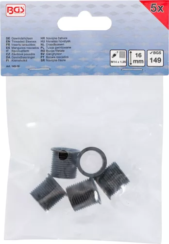 BGS technic Menetjavító persely M14 x 1.25, hossz: 16mm, 5 darab, BGS 149-hez (BGS 149-16)