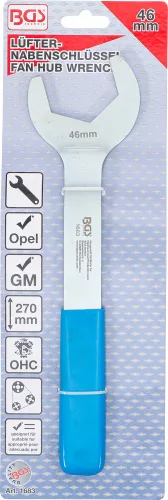 BGS technic 46mm-es kuplungrögzítő kulcs, kihajlított, Opel+GM-hez (BGS 1683)
