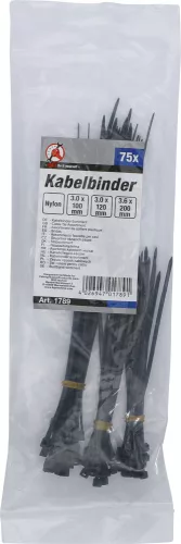 BGS DIY Kábelkötegelő készlet, fekete, 75 db, különböző méretek (BGS 1789)