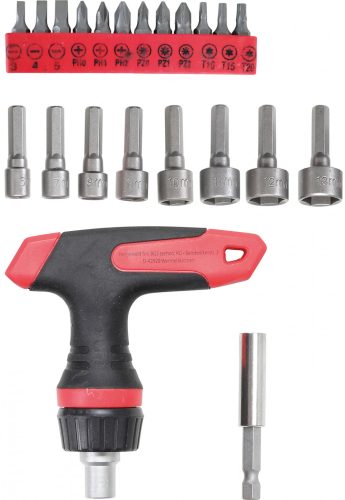 BGS DIY Dugókulcs és bit készlet | kétirányú racsnis T hajtószárral | 22 darabos | 1/4" (BGS 20122)