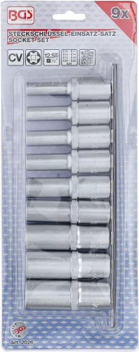 BGS technic 9 részes E-típusú hosszított dugókulcs készlet E10-E24, 1/2" (BGS 2026)
