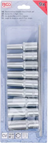 BGS technic 9 részes E-típusú hosszított dugókulcs készlet E10-E24, 1/2" (BGS 2026)