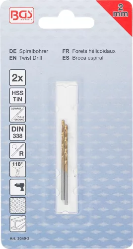 BGS technic 2 részes Titán bevonatú, HSS-G fúrószár készlet, 2.0 mm (BGS 2040-2)
