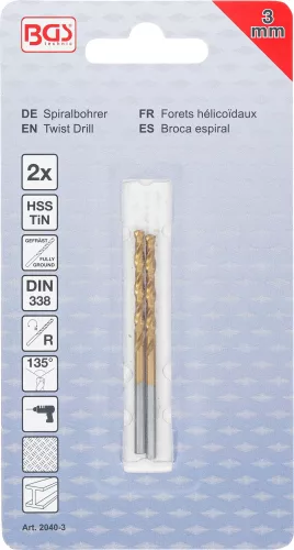 BGS technic 2 részes Titán bevonatú, HSS-G fúrószár készlet, 3.0 mm (BGS 2040-3)