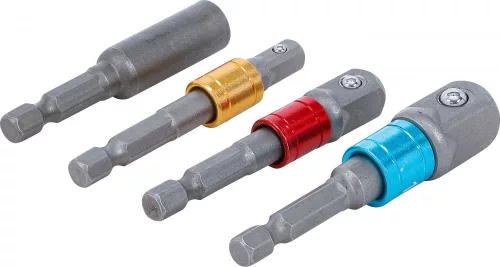 BGS DIY Adapterkészlet fúrógépekhez | színes | Külső hatszögletű kulcsnyílású hajtás 6,3 mm (1/4") | 6,3 mm (1/4"), 10 mm (3/8"), 12,5 mm (1/2"), Belső hatszögletű 6,3 mm (1/4") | 4 darabos (20814)