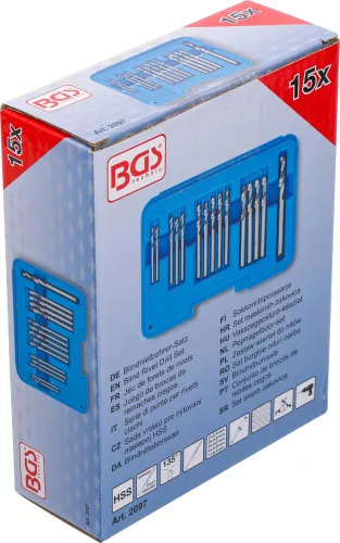 BGS Technic Vakszegecsfúró-készlet | HSS | 2,4 - 6,4 mm | 15 darabos (BGS 2097)