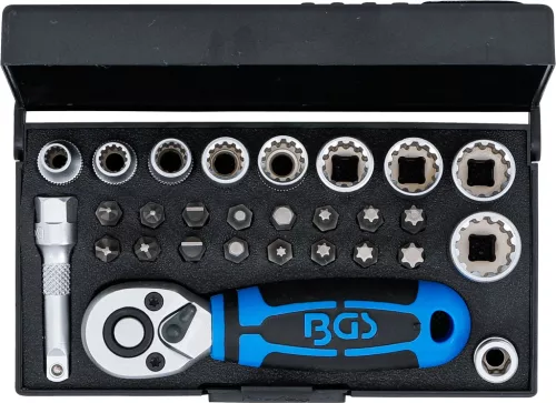 BGS technic 28 részes "Gear Lock" dugókulcs készlet 1/4" (BGS 2143)
