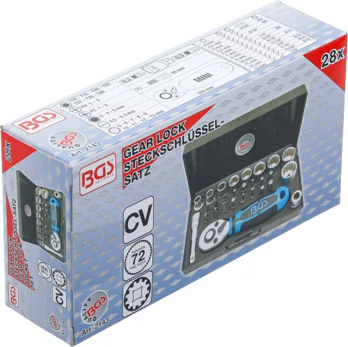 BGS technic 28 részes "Gear Lock" dugókulcs készlet 1/4" (BGS 2143)