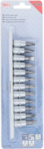 BGS technic 12 részes bitfej készlet, 1/4", PZ, PH, lapos fejek (BGS 2163)