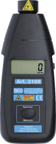 BGS technic Digitális lézeres fordulatszámmérő érintésmentes méréshez, 5–99 999 fordulat/perc, elemes (BGS 2188)