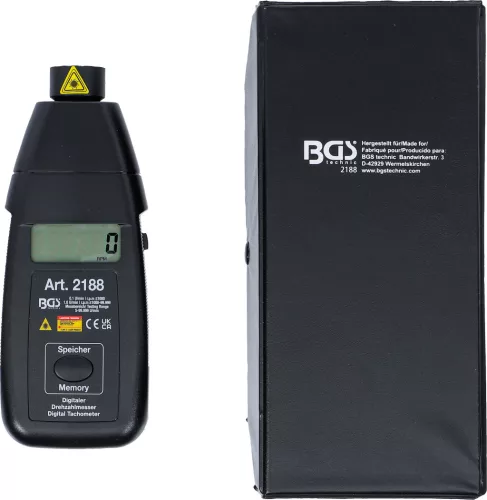 BGS technic Digitális lézeres fordulatszámmérő érintésmentes méréshez, 5–99 999 fordulat/perc, elemes (BGS 2188)