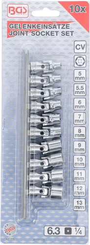 BGS technic Dugókulcsfej készlet csuklós fejekkel, 1/4”, 5–13 mm, 10 részes (BGS 220)