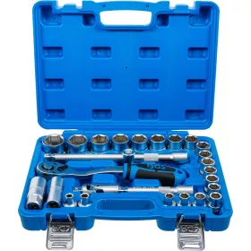   BGS technic Dugókulcs készlet colos hatszög fejekkel, 1/2”, 3/8”–1-1/4”, 27 részes, 90 fogú racsnival (BGS 2216)