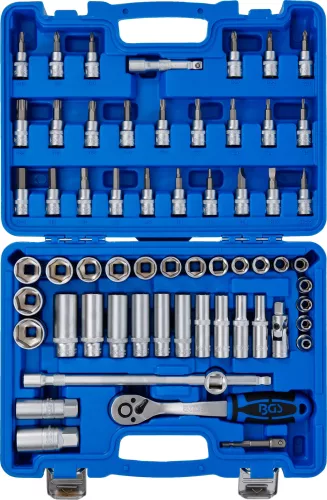 BGS technic Dugókulcs készlet hatszög fejekkel, 3/8”, 6–24 mm, 61 részes, 72 fogú racsnival (BGS 2218)