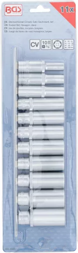 BGS technic Dugókulcsfej készlet hosszú hatszög fejekkel, 3/8”, 8–19 mm, 11 részes (BGS 2222)