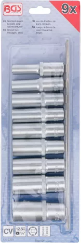 BGS technic Dugókulcsfej készlet hosszú Pro Torque hatszög fejekkel, 1/2”, 10–24 mm, 9 részes (BGS 2223)