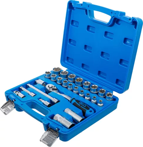 BGS technic Dugókulcs készlet Super Lock profillal, 3/8”, 6–24 mm, 26 részes, 90 fogú racsnival (BGS 2227)
