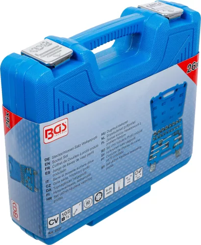 BGS technic Dugókulcs készlet Super Lock profillal, 3/8”, 6–24 mm, 26 részes, 90 fogú racsnival (BGS 2227)