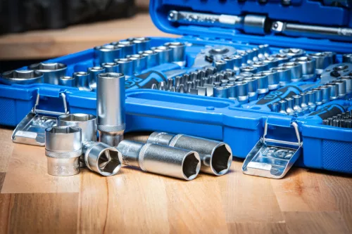 BGS technic Dugókulcs készlet hatszög profillal, 1/4”–3/8”–1/2”, 214 részes, króm-vanádium acél (BGS 2259)