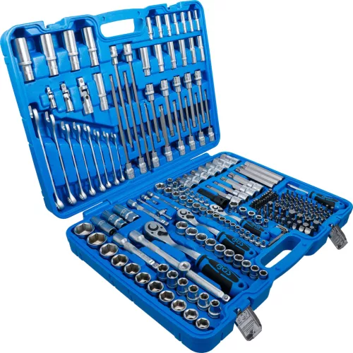 BGS technic Dugókulcs készlet hatszög profillal, 1/4”–3/8”–1/2”, 214 részes, króm-vanádium acél (BGS 2259)