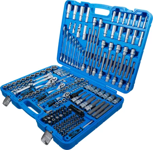 BGS technic Dugókulcs készlet hatszög profillal, 1/4”–3/8”–1/2”, 214 részes, króm-vanádium acél (BGS 2259)