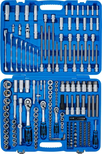 BGS technic Dugókulcs készlet hatszög profillal, 1/4”–3/8”–1/2”, 214 részes, króm-vanádium acél (BGS 2259)