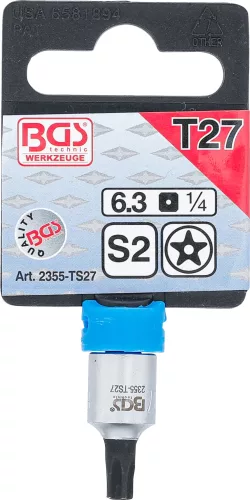 BGS technic 1/4" biztonsági Torx (fúrt) bitfej, TS27 (BGS 2355-TS27)