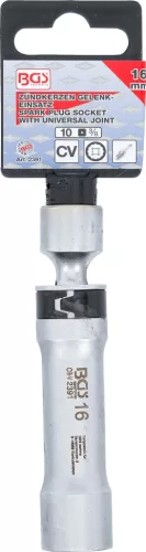 BGS technic Univerzális csuklós gyújtógyertya kulcs, rögzítő rugóval, 3/8", 16 mm, 12 pontos (BGS 2391)