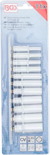 BGS technic Dugókulcsfej készlet hosszú colos hatszög fejekkel, 1/4”, 3/16”–1/2”, 11 részes (BGS 2429)