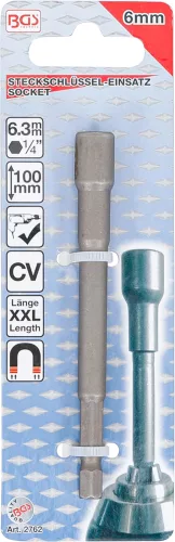 BGS technic Extra hosszú dugófej, 6 mm-es, 6 lapos fej - fúróba fogható, 6 lapos szár (BGS 2762)
