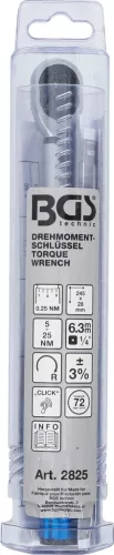 BGS technic Nyomatékkulcs 1/4”, 5–25 Nm, 72 fogú keskeny racsnifej, ±3% (BGS 2825)