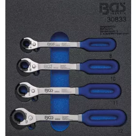   BGS technic 1/6 Szerszámtálca szerszámkocsihoz: 4 részes racsnis nyitott kulcs (fékcsőkulcs) készlettel, 8-10-11-12 mm (BGS 30833)