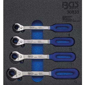   BGS technic 1/6 Szerszámtálca szerszámkocsihoz: 4 részes racsnis nyitott kulcs (fékcsőkulcs) készlettel, 8-10-11-12 mm (BGS 30833)
