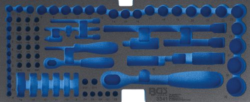BGS technic Szerszámtálca a BGS 3312 szerszámosládához, üresen: 77 részes 1/2" és 1/4" dugókulcs fej, bitfej és hajtószár készlethez (nem tartozék) (BGS 3341-1)
