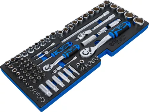 BGS technic Szerszámtálca a BGS 3312 szerszámosládához: 77 részes 1/2" és 1/4" dugókulcs fej, bitfej és hajtószár készlettel (BGS 3341)