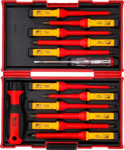 BGS technic VDE szigetelt csavarhúzó készlet cserélhető pengékkel, SL / PH / PZ / Torx, 13 részes (BGS 35814)