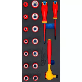   BGS technic Műhelykocsi-betétek 1/3: VDE dugókulcsos és csavarhúzókészlet | 10 mm (3/8") | 17 darabos (35867)