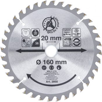   BGS DIY Karbid hegyű körfűrész tárcsa, 160 x 20 x 2.4 mm, 36 fogú (BGS 3950)