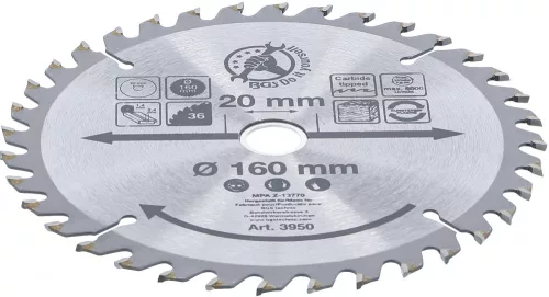 BGS DIY Karbid hegyű körfűrész tárcsa, 160 x 20 x 2.4 mm, 36 fogú (BGS 3950)