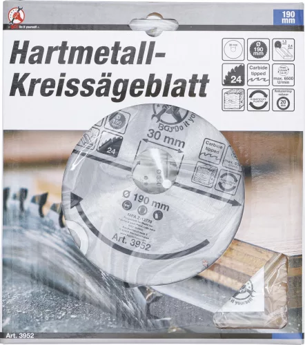 BGS DIY Karbid hegyű körfűrész tárcsa, 190 x 30 x 2.5 mm, 24 fogú (BGS 3952)