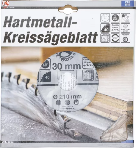BGS DIY Karbid hegyű körfűrész tárcsa, 210 x 30 x 2.6 mm, 40 fogú (BGS 3953)