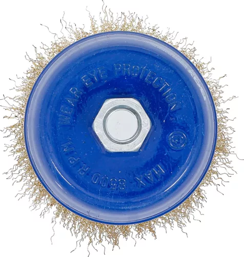 BGS technic Fazékkefe sárgaréz bevonatú acélhuzallal, Ø100 mm, M14 × 2, max. 8500 ford./perc (BGS 3987)